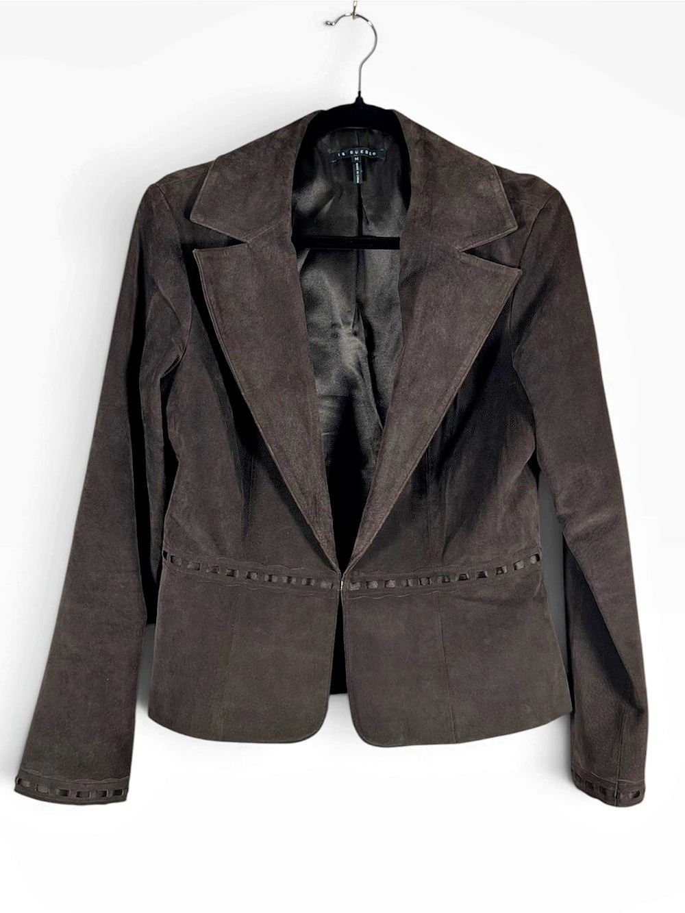 In Suede Womens Blazer Brown Size Medium Leather Ribbon Trim Western Equestrian